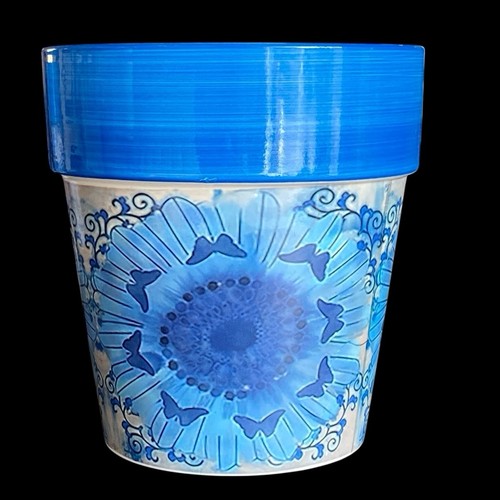 Blue ceramic flower pot - pot, floral