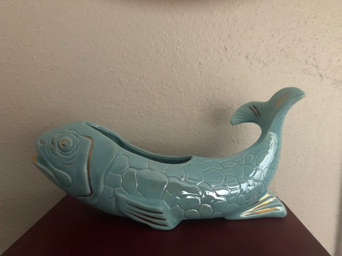 Vtg large blue ceramic - large, koi