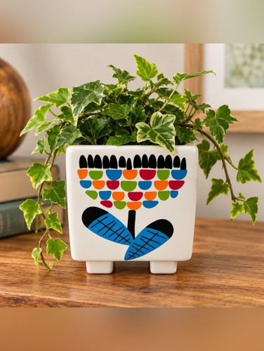 White ceramic square planter - white,