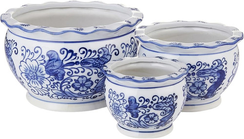 Blue white planters ceramic - white,